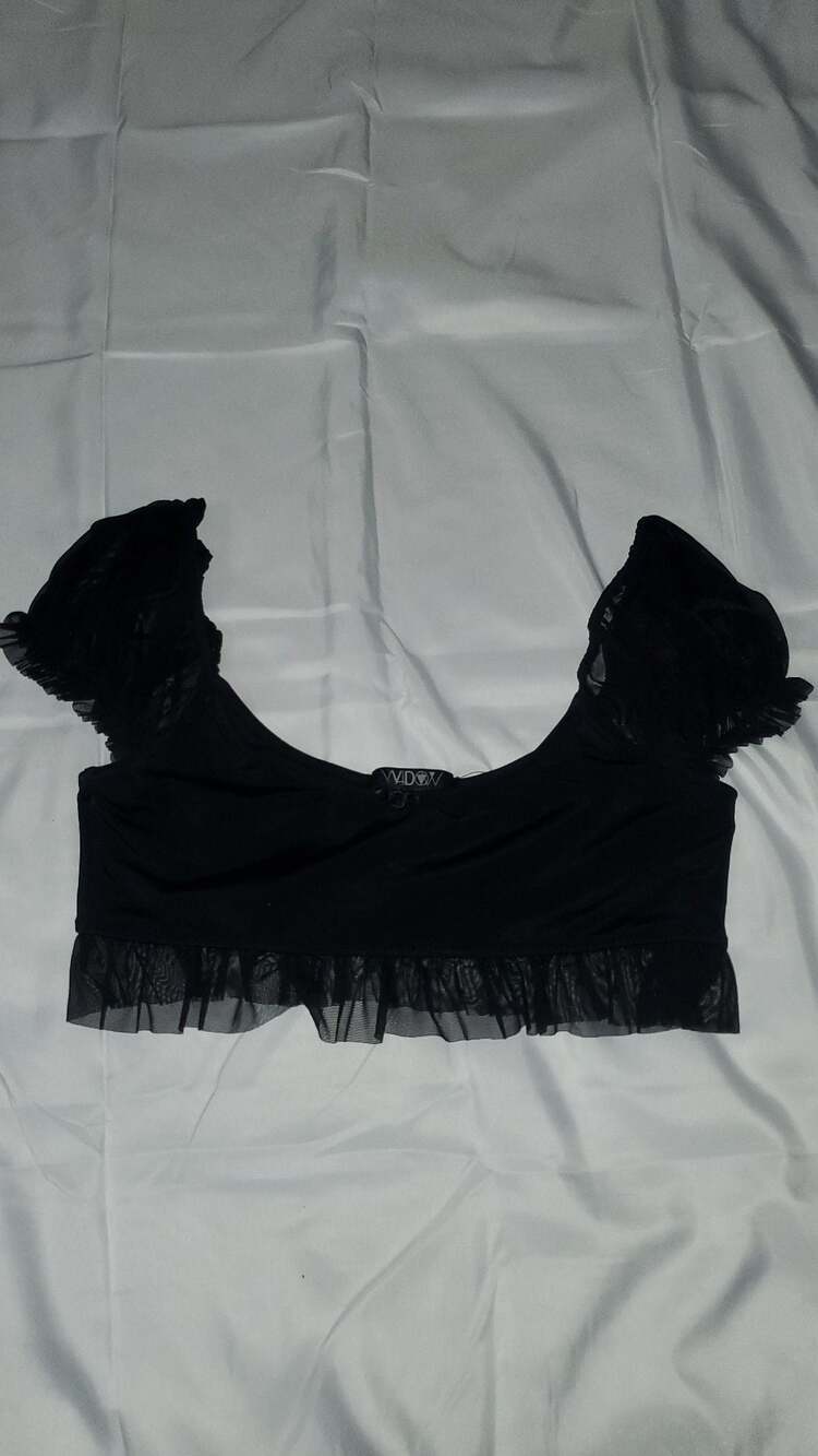 Widow Dolls Kill Black Mesh Ruffle Off-The-Shoulder Crop Top